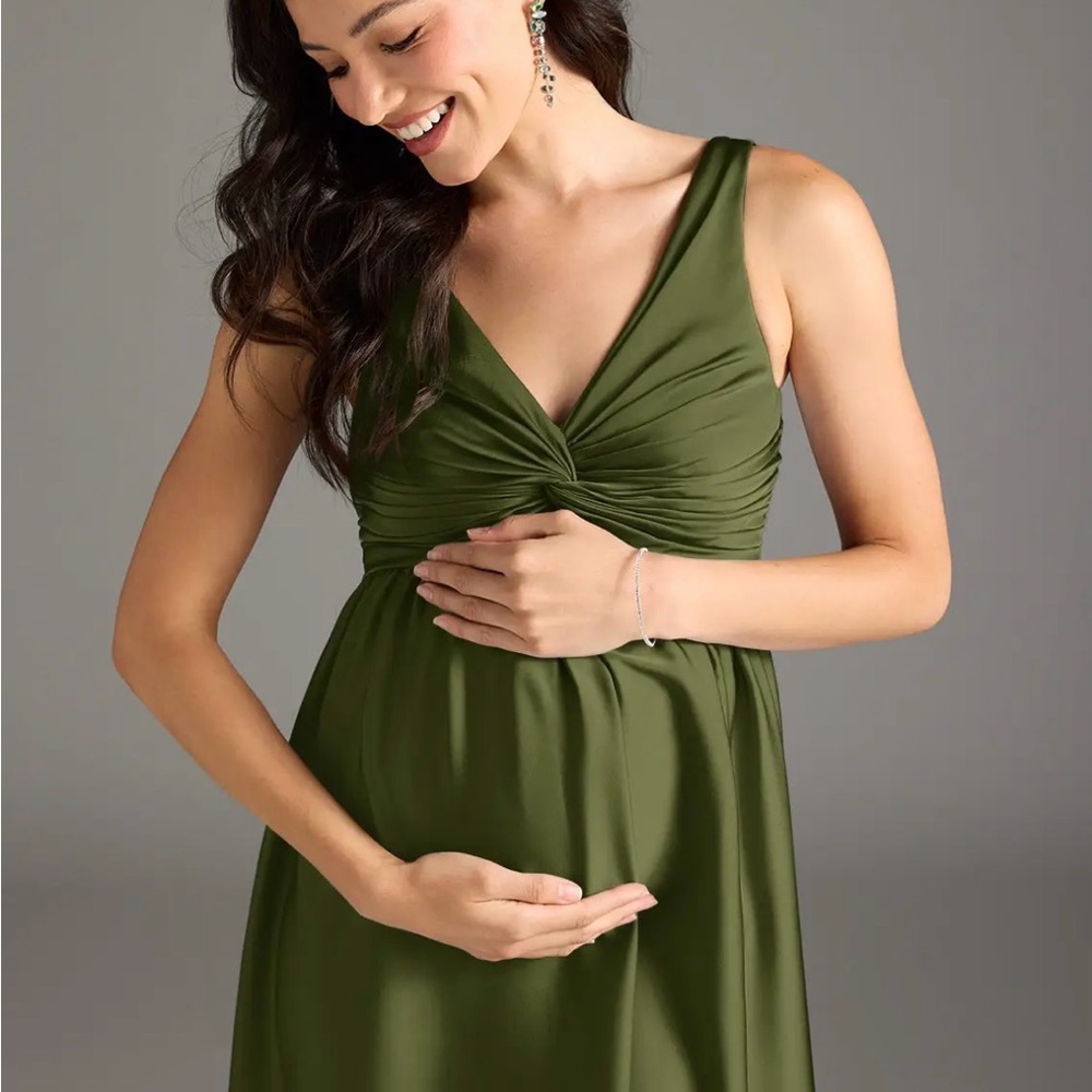 AZAZIE MATERNITY YETTA BRIDESMAIDS DRESS OLIVE GREEN, SIZE A10 - Picture 2 of 3